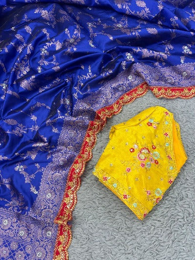 Soft Silk Meenakari Work Saree With Readymade Stitched Blouse