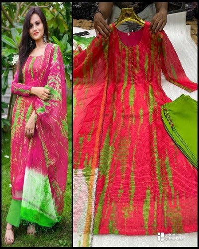 Heavy Kota Checks Silk Sibori Print Salwar Suit Set