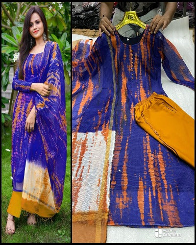 Heavy Kota Checks Silk Sibori Print Salwar Suit Set