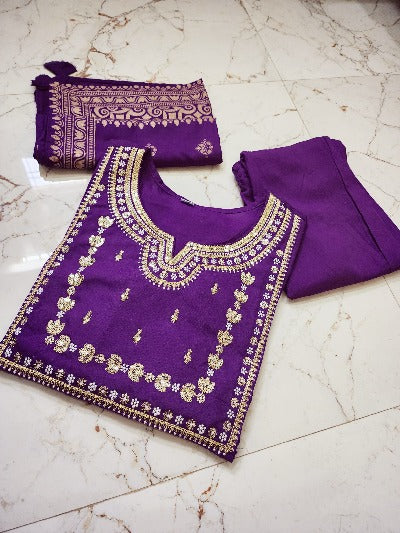 Purple Heavy Sequence & Adda Work Salwar Suit Set