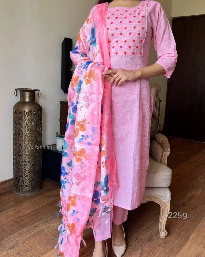 Baby Pink Cotton Fresh Ethnic Salwar Suit Set