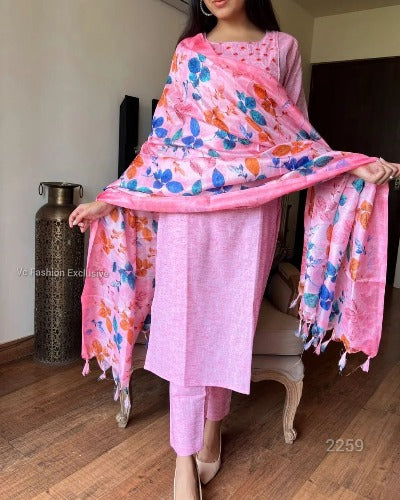 Baby Pink Cotton Fresh Ethnic Salwar Suit Set