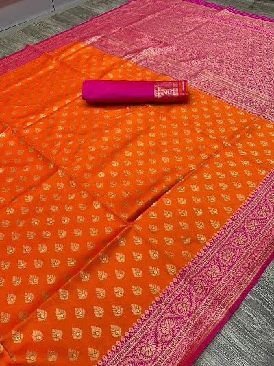 Orange & Pink Soft Litchi Silk Exclusive Saree