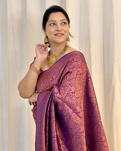 Purple Soft Silk With Jacquard Work Saree