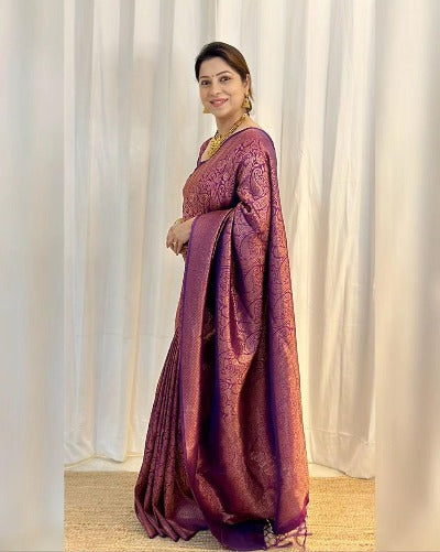 Purple Soft Silk With Jacquard Work Saree