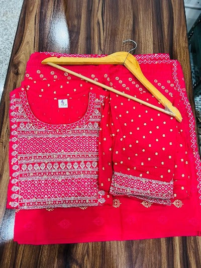 Red Cotton Dobi Foil Print Salwar Suit Set