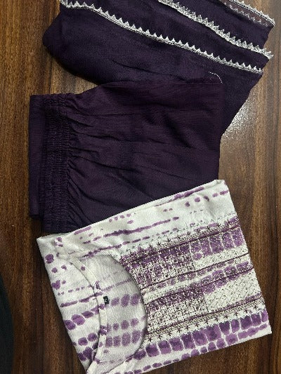 Purple Tie Dye Rayon Straight Salwar Suit Set