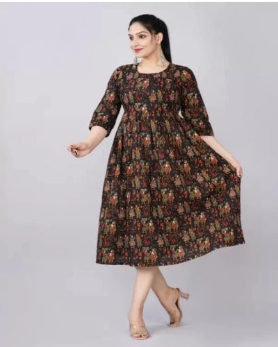 Black Jaipuri Print Cotton Maternity Dress Gown