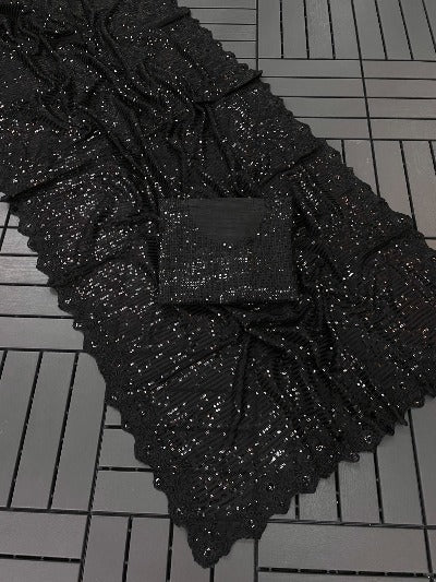Black Georgette Designer Sequins Work Saree
