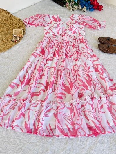 Pink Digital Print Summer Wear Georgette Dress