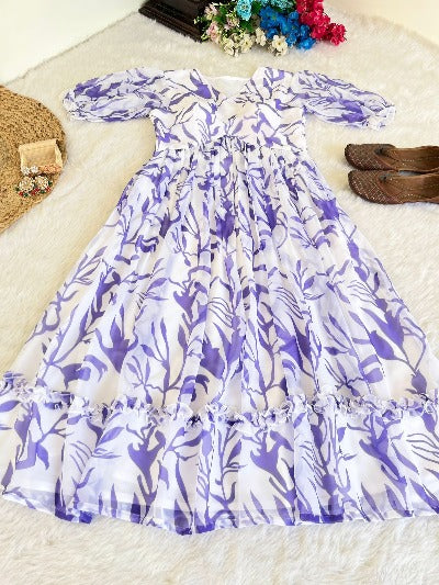 Purple Digital Print Summer Wear Georgette Dress