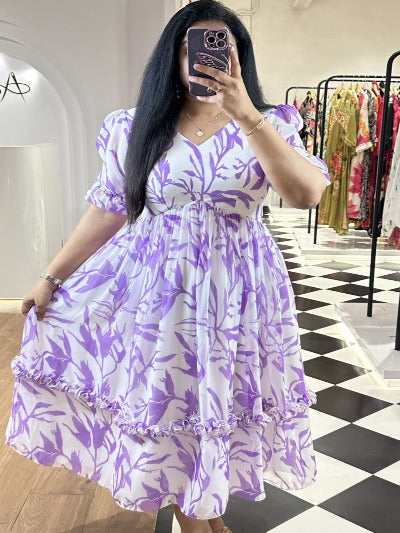 Purple Digital Print Summer Wear Georgette Dress