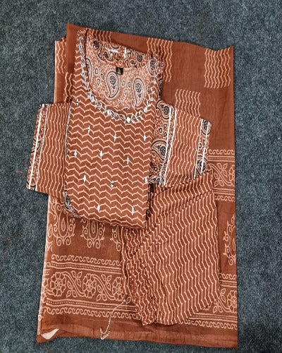 Brick Brown Classic Print Cotton Anarkali Suit Set
