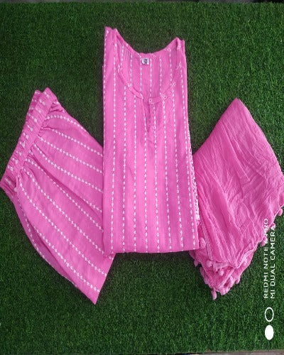 Pink Cotton Schiffli Summer Wear Salwar Suit Set