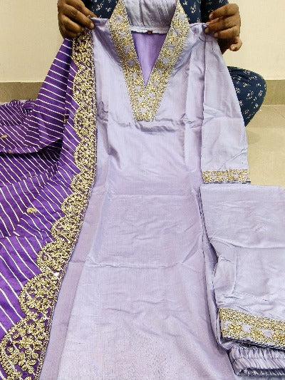Blue Heavy Cotton Silk Salwar Suit With Chanderi Dupatta