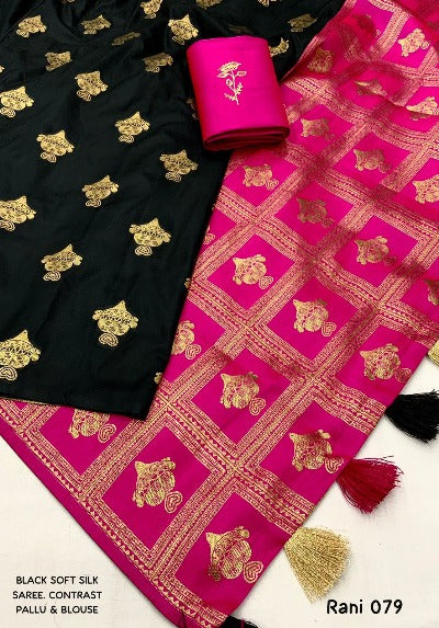 Black Soft Silk Zari Woven Traditional Saree