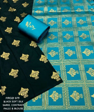 Black Soft Silk Zari Woven Traditional Saree