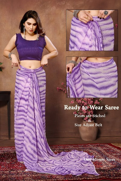 1 Min Purple Georgette Stitched Readymade Saree