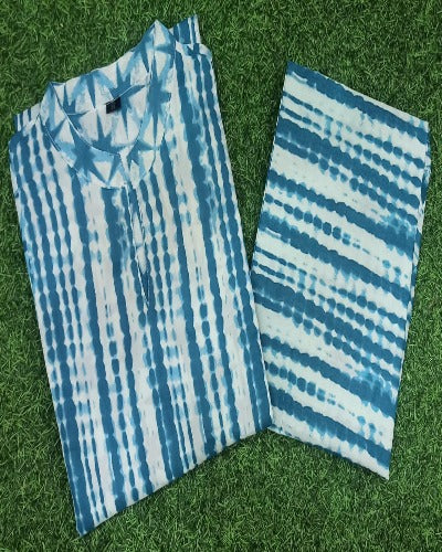 Sky Blue Cotton Printed Kurti Pant Set Of 2