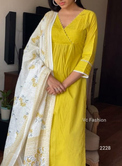 Yellow Pintex Cotton Afghani Style Salwar Suit Set