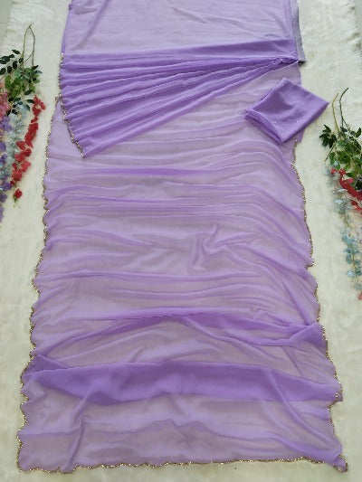 1 Min Lavender Georgette Stitched Readymade Saree