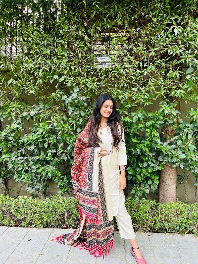 Cream South Silk Salwar Suit With Bhagalpuri Printed Dupatta