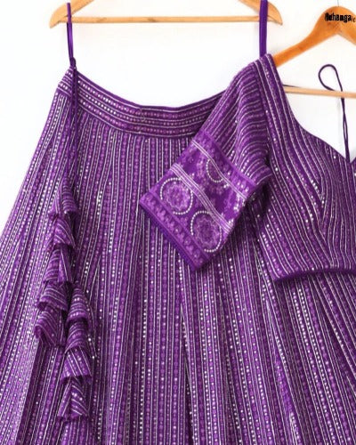 Purple Georgette Wedding Wear Designer Heavy Lehenga Choli Set