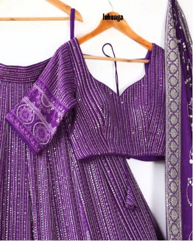 Purple Georgette Wedding Wear Designer Heavy Lehenga Choli Set