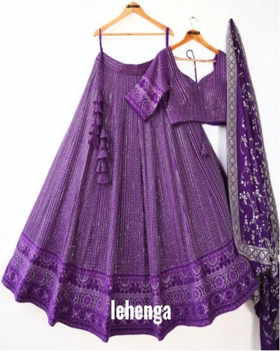 Purple Georgette Wedding Wear Designer Heavy Lehenga Choli Set