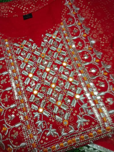 Maharani Red Nyra Cut Embroidered Cotton Salwar Suit Set