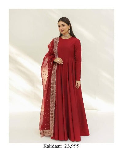 Red Georgette Designer Anarkali Gown Dupatta Set Of 2