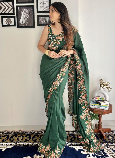 Beautiful Vichitra Silk Sequence & Embroidered Saree