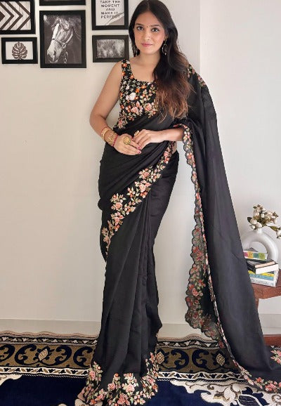 Beautiful Vichitra Silk Sequence & Embroidered Saree