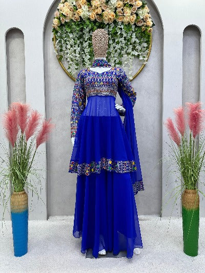 Electric Blue Georgette Embroidered Palazzo Suit Set