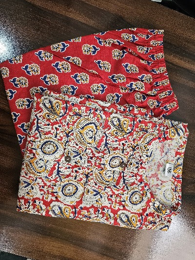 Maroon Kalamkari Print Cotton Kurti Pant Set Of 2