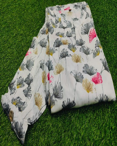 White Woven Rayon Floral Print Middi Dress 1PC