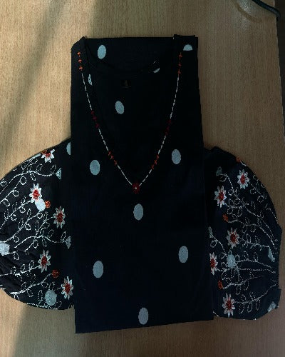 Black Embroidered Handloom Cotton Middi Dress 1PC