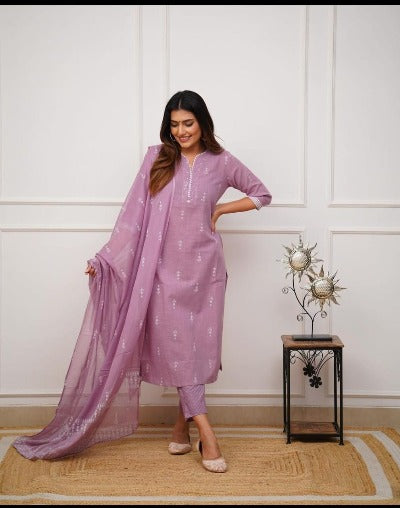 Onion Pink Ekatra Print Cotton Salwar Suit Set