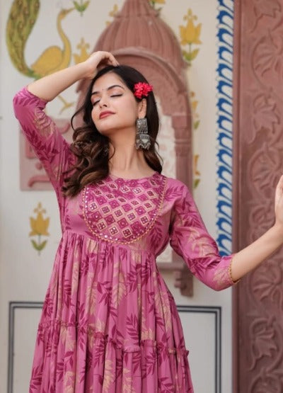 Mauve Pink Summer Wear Long Anarkali Gown 1Pc