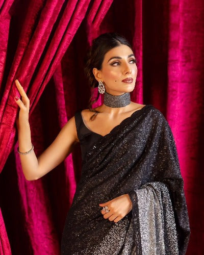 Black & Silver Georgette Bollywood Designer Saree