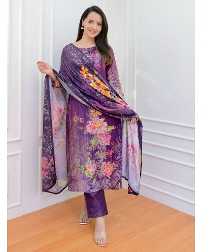Magenta Floral Suit Dupatta Salwar Set Plus Size 