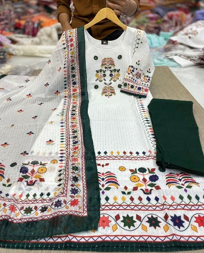 Designer White Muslin Suit Dupatta Salwar Set Plus Size