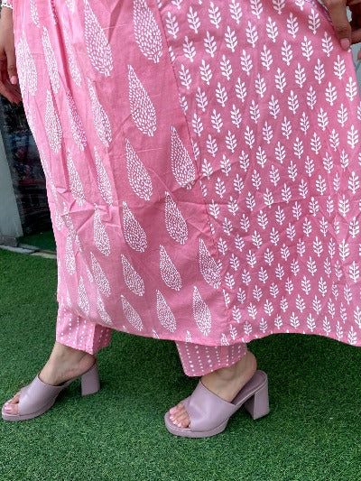 Pink Cotton Pintex & Lace Work Anarkali Suit Set