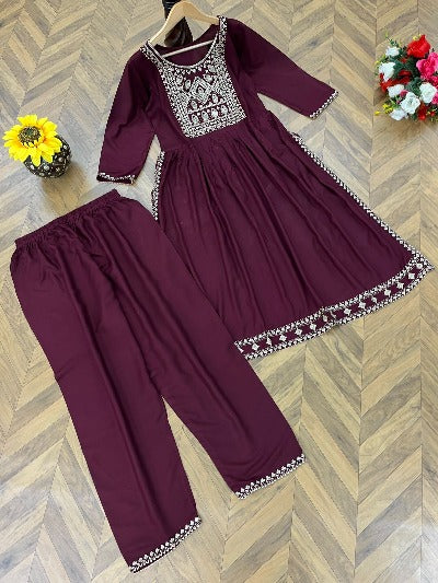 Rayon Embroidered Kurti Pant Set Of 2