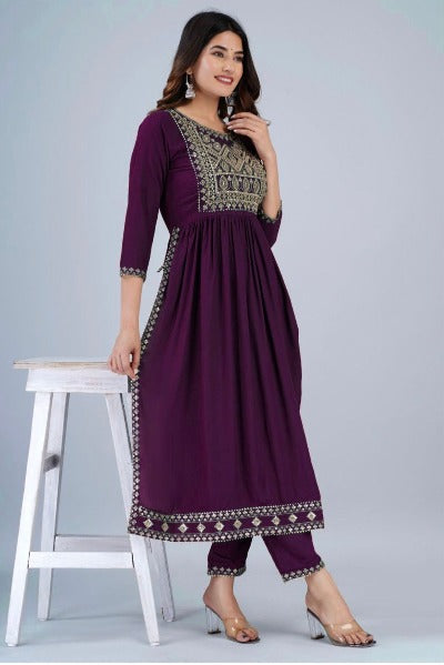 Rayon Embroidered Kurti Pant Set Of 2