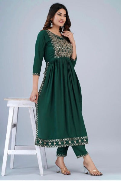 Rayon Embroidered Kurti Pant Set Of 2