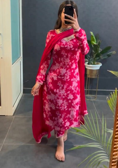 Pink Blossom Cotton Summer Wear Salwar Suit Set