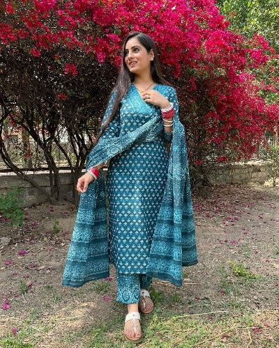 Blue Summer Special Rustic Cotton Salwar Suit Set
