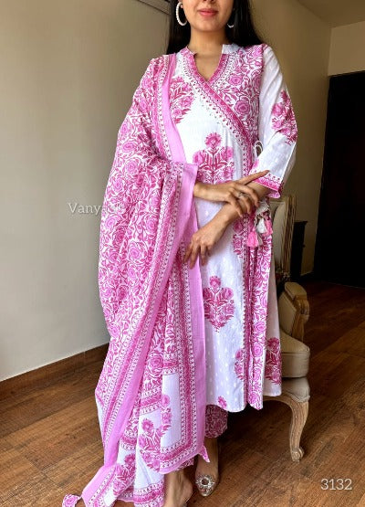 Pink & White Cotton Ekatra Print Salwar Suit Set
