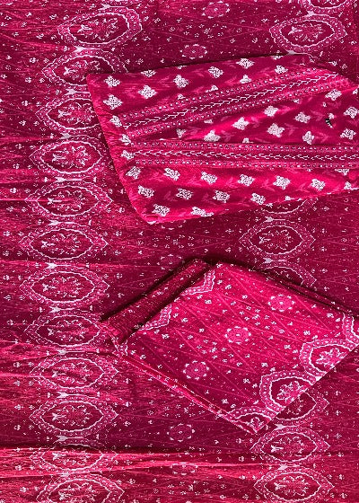 Red Traditional Print Cotton Anarkali Suit Set